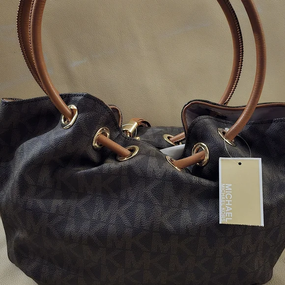 Michael Kors Dark Brown Shoulder Bag with Gold Accents - Picture 2 of 4